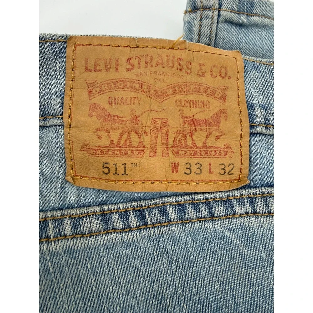 Levis 511 Jeans Mens 33x32 Blue‎ Slim Fit Light Wash Denim Pants Distressed